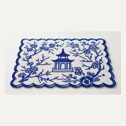 Blue Chinoiserie Beaded Placemat