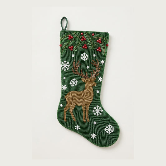 Personalized Beaded Christmas Stocking with Name, Woodland Deer