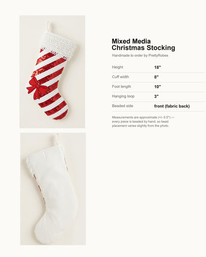 Candy Cane Sequin Beaded Stocking