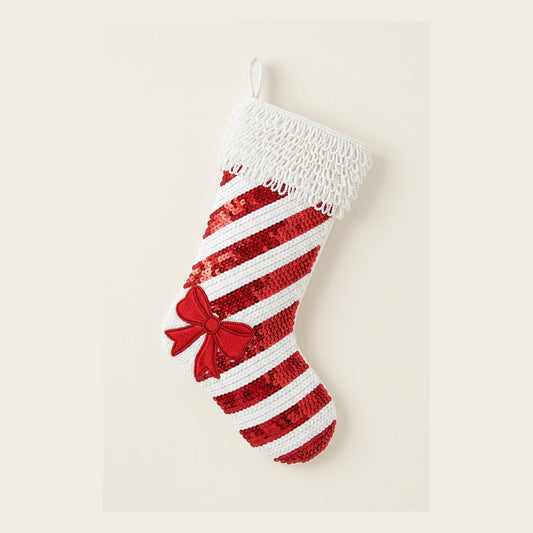 Personalized Beaded Christmas Stocking with Name, Candy Cane
