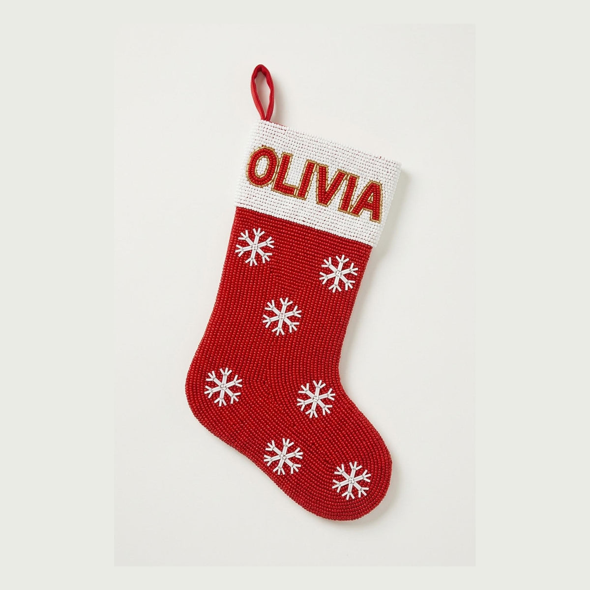 Personalized Beaded Christmas Stocking with Name, Classic Red