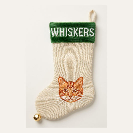 Personalized Beaded Cat Christmas Stocking with Name