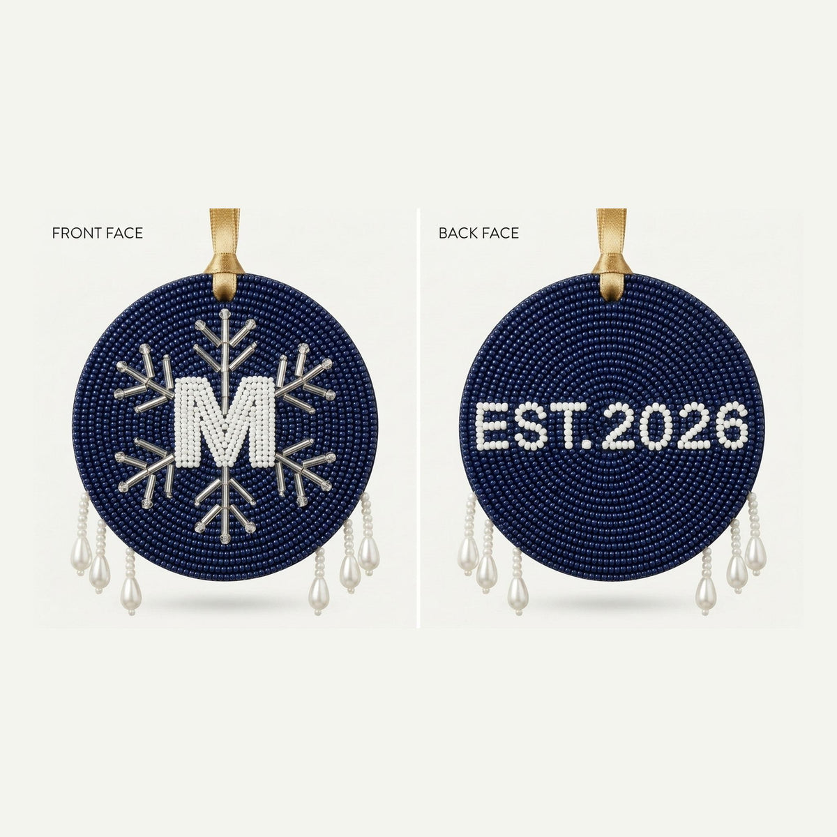 Personalized Beaded Christmas Ornament, Monogram Snowflake