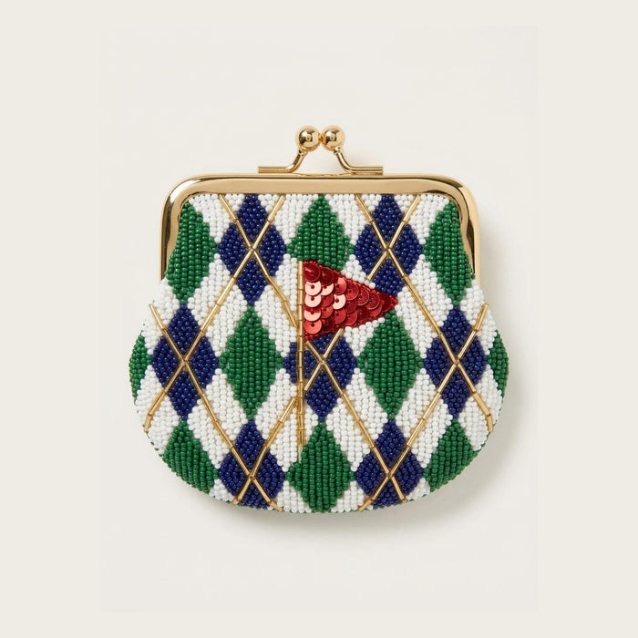 Custom Beaded Golf Coin Purse, Personalized Argyle Kiss Lock