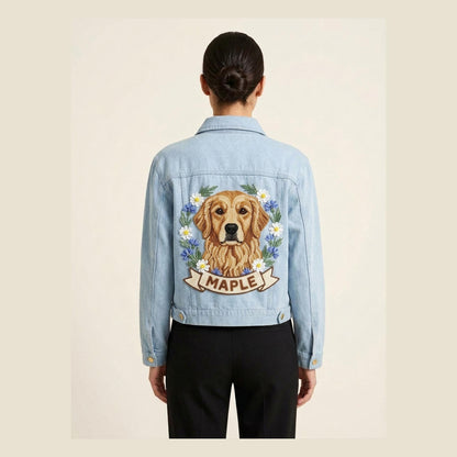 Personalized Beaded Golden Retriever Denim Jacket with Dog N