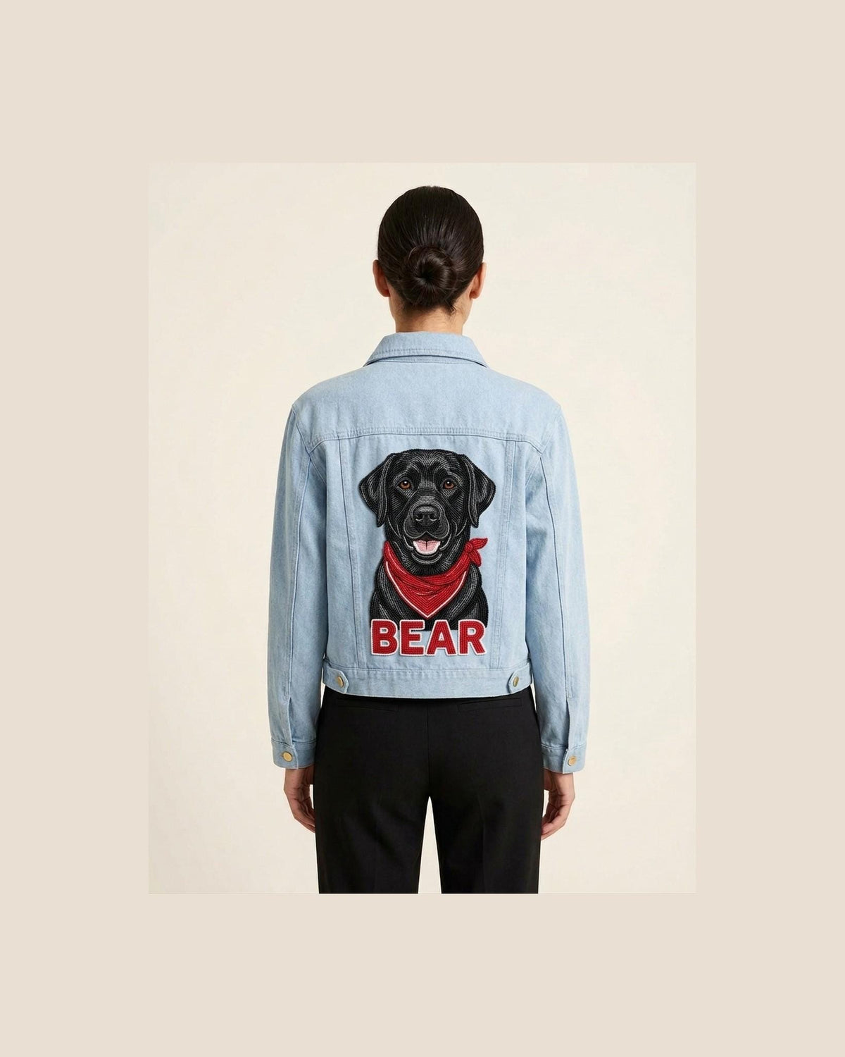 Custom Dog Portrait Beaded Denim Jacket, Personalized Pet Na