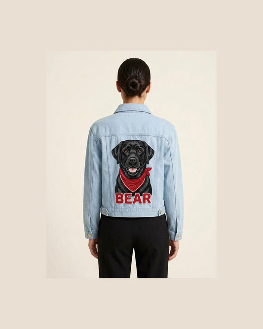 Custom Dog Portrait Beaded Denim Jacket, Personalized Pet Na
