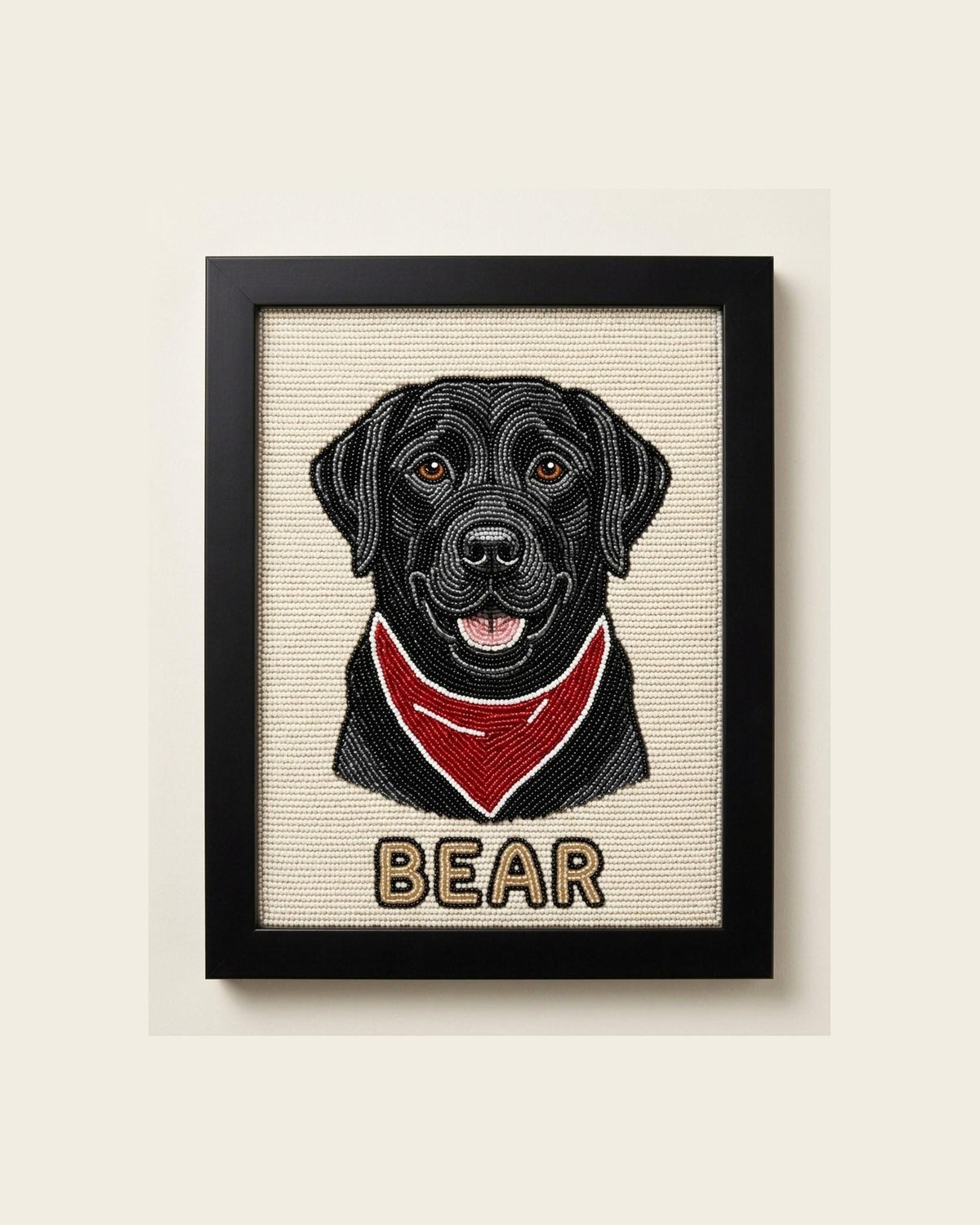 Custom Beaded Black Lab Portrait Framed Wall Art, Personaliz