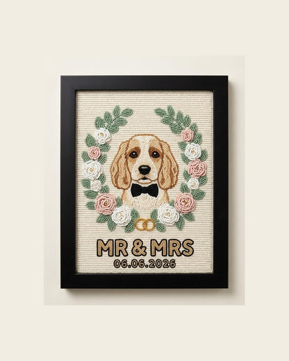 Custom Beaded Dog Wedding Portrait in Frame, Personalized Pe