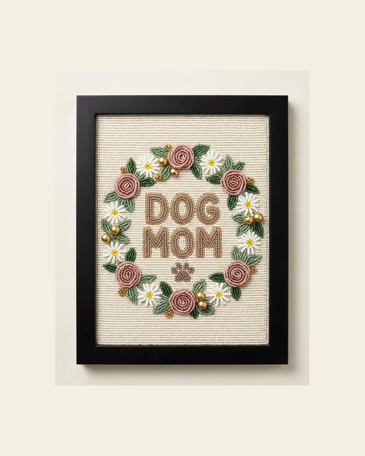 Personalized Dog Mom Framed Beaded Wall Art, Custom Pet Love
