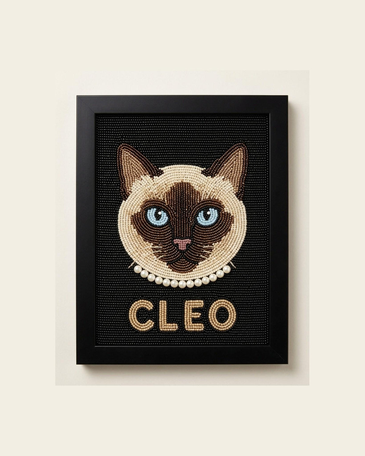Personalized Siamese Cat Framed Wall Art, Custom Hand Beaded