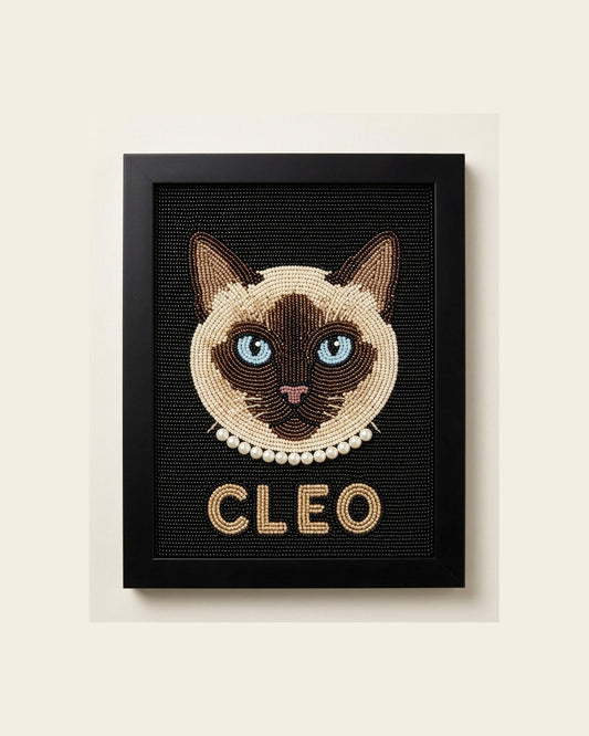 Personalized Siamese Cat Framed Wall Art, Custom Hand Beaded