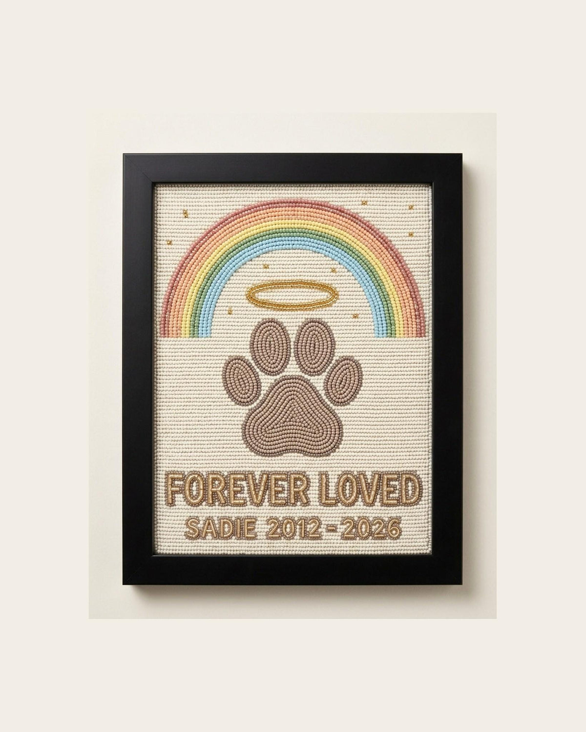 Personalized Pet Memorial Wall Art, Beaded Rainbow Bridge Pa
