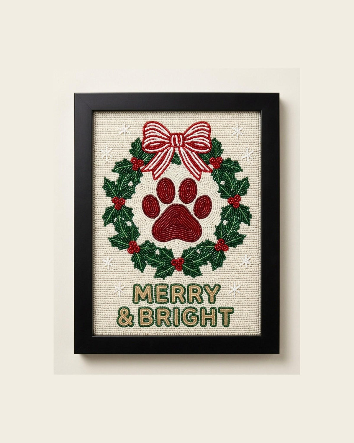 Personalized Beaded Dog Paw Christmas Wall Art, Framed Holid