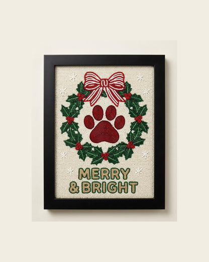 Personalized Beaded Dog Paw Christmas Wall Art, Framed Holid