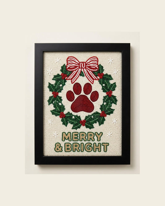 Personalized Beaded Dog Paw Christmas Wall Art, Framed Holid