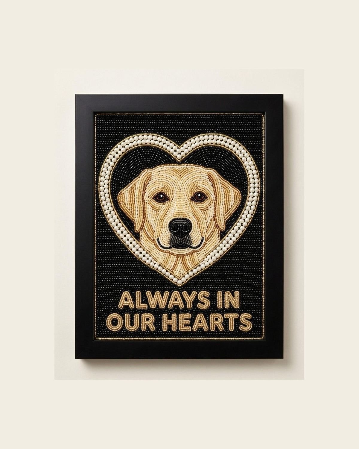 Custom Dog Memorial Wall Art Framed Beaded Yellow Lab Portra