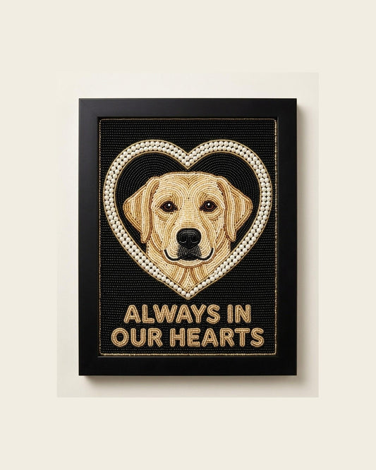Custom Dog Memorial Wall Art Framed Beaded Yellow Lab Portra