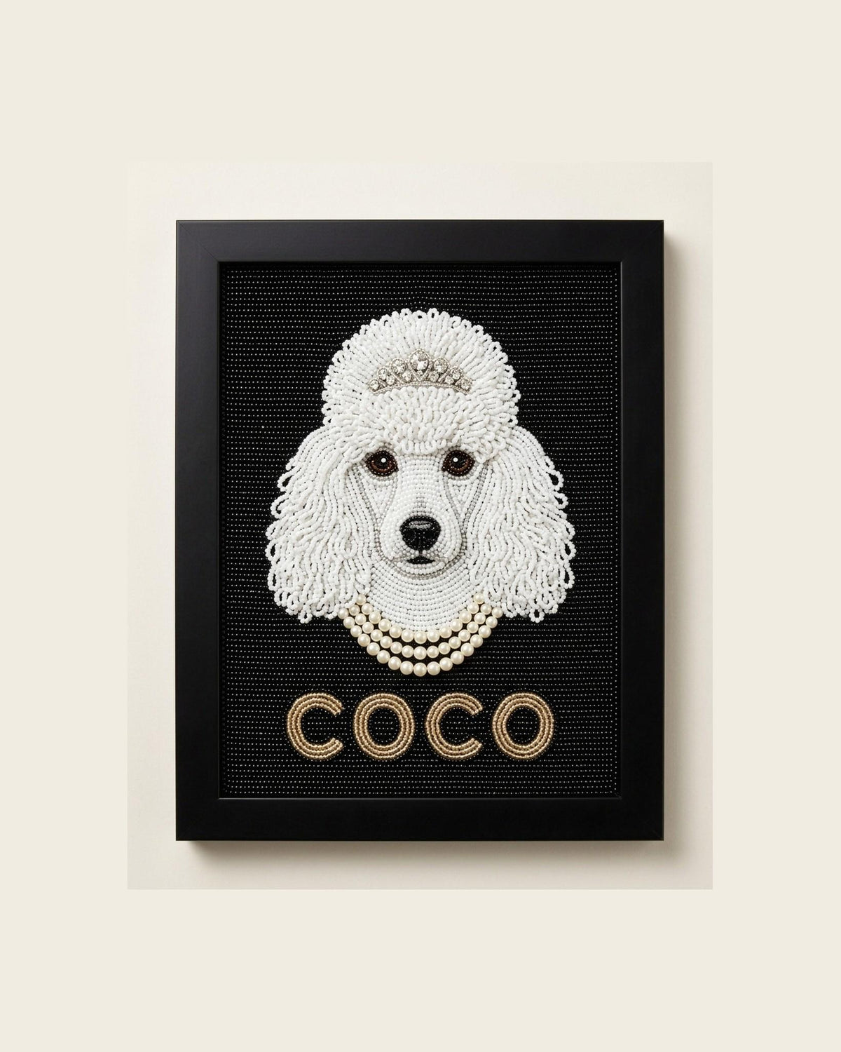 Personalized Beaded Poodle Wall Art Framed Pet Portrait, Whi