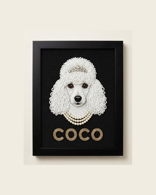 Personalized Beaded Poodle Wall Art Framed Pet Portrait, Whi