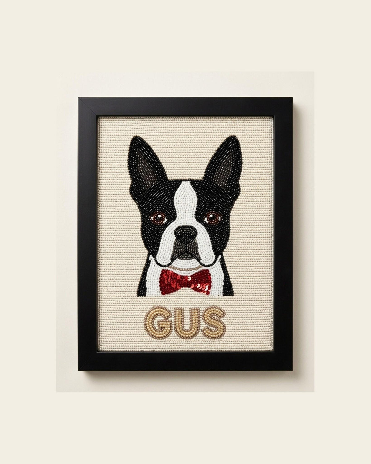 Personalized Boston Terrier Framed Wall Art, Hand Beaded Dog