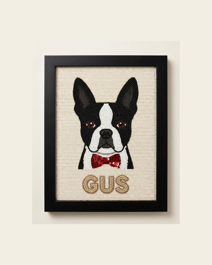 Personalized Boston Terrier Framed Wall Art, Hand Beaded Dog