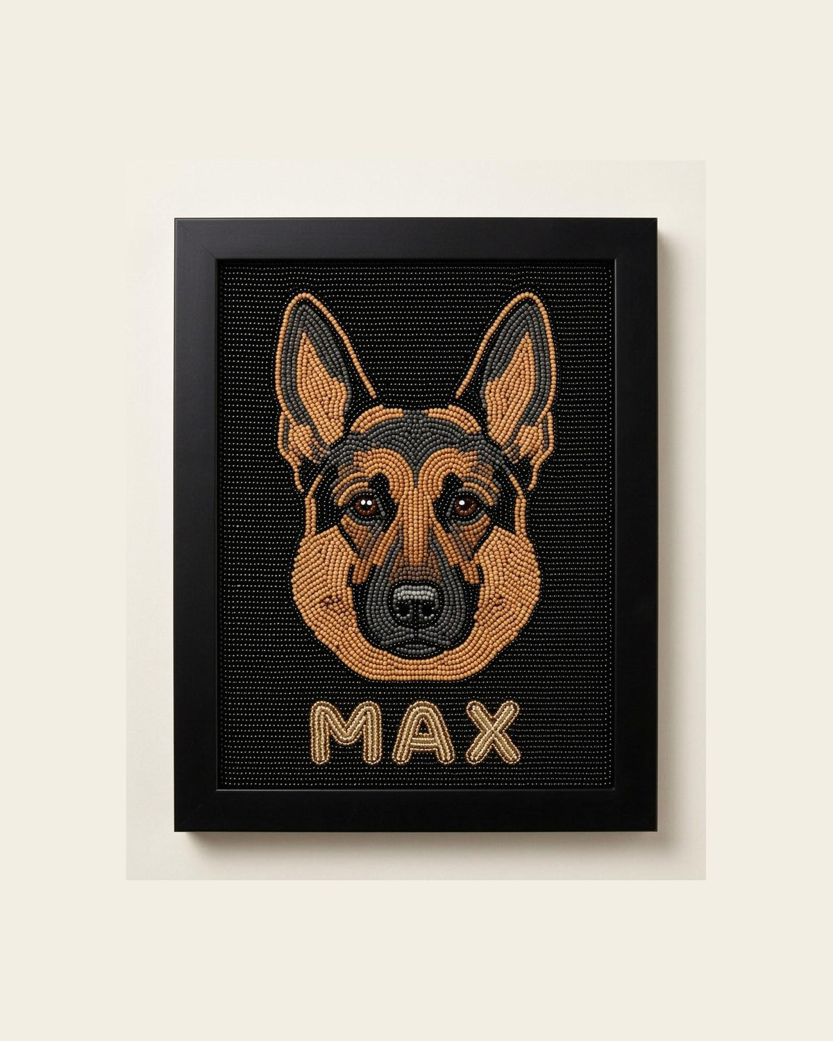 Custom Beaded German Shepherd Portrait Framed Art, Personali