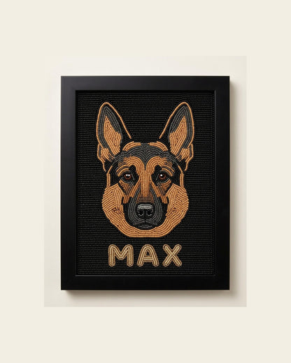 Custom Beaded German Shepherd Portrait Framed Art, Personali