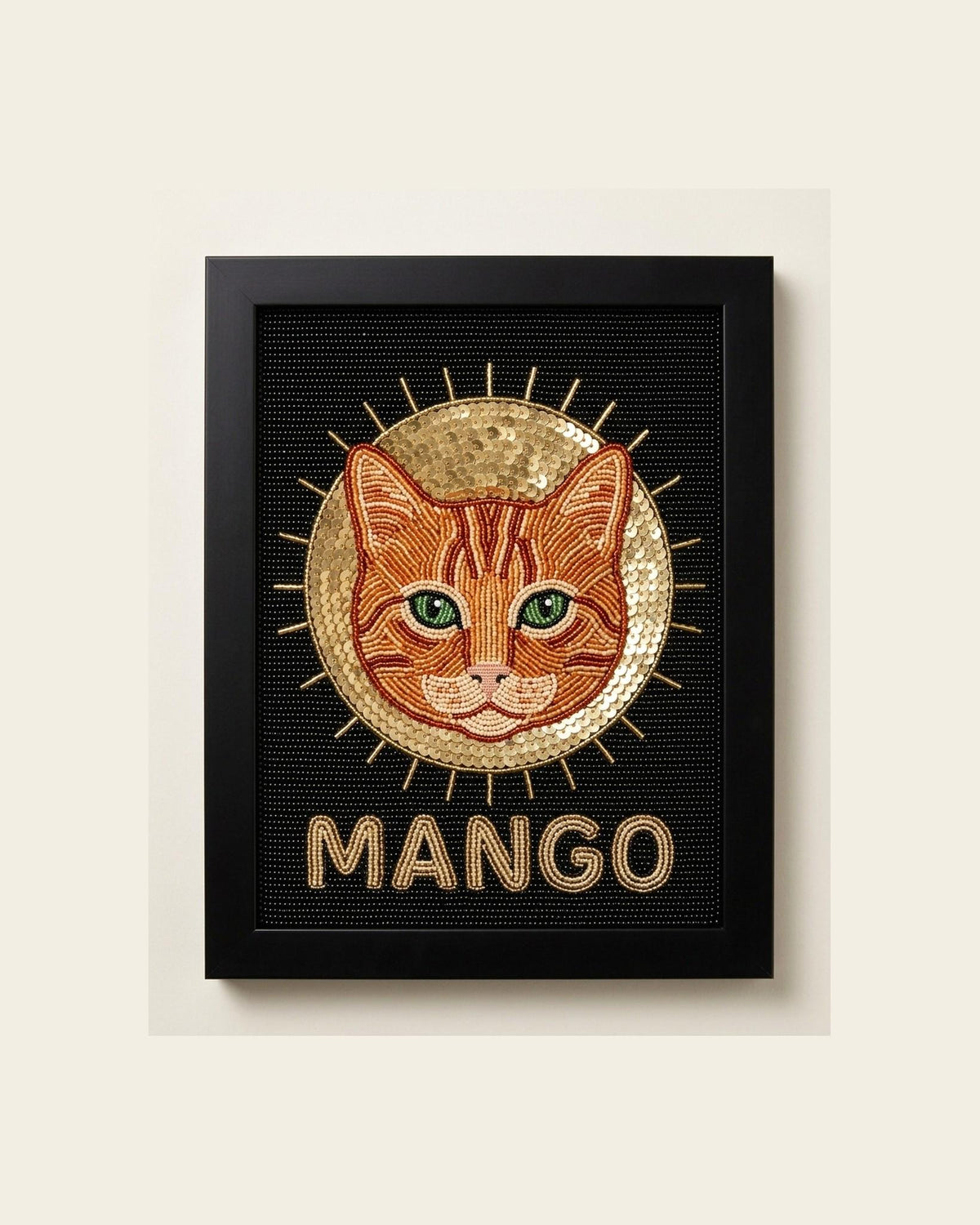 Custom Beaded Cat Portrait Wall Art, Personalized Orange Tab