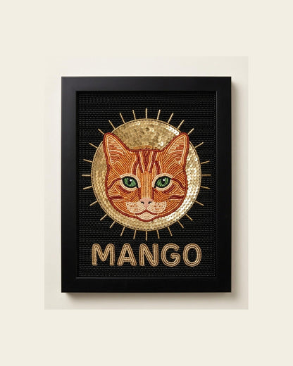 Custom Beaded Cat Portrait Wall Art, Personalized Orange Tab
