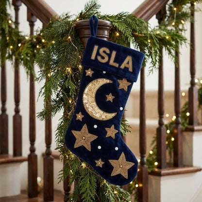 Midnight velvet starlight stocking, lifestyle