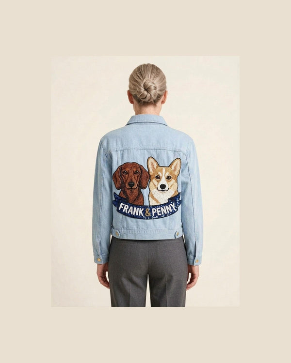 Dachshund & Corgi Duo Beaded Denim Jacket