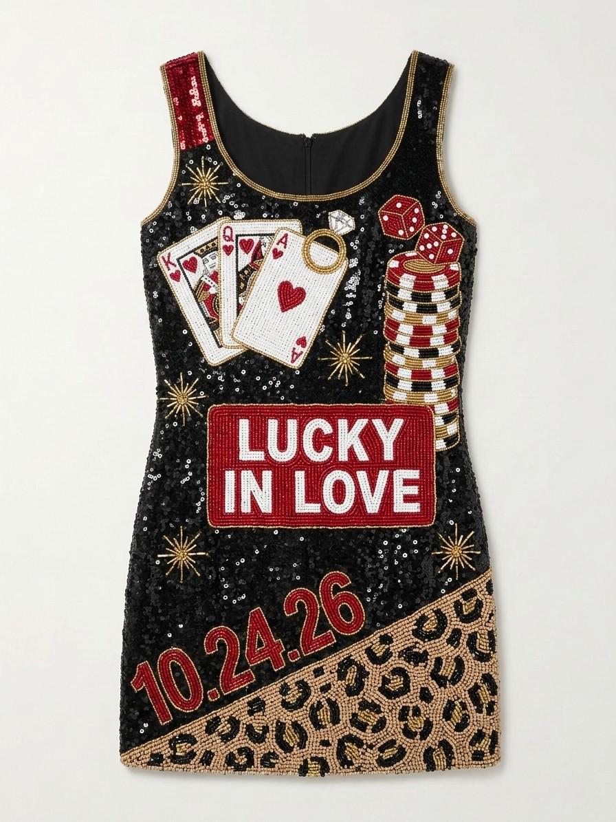 Lucky in Love hand-beaded sequin reception dress, front