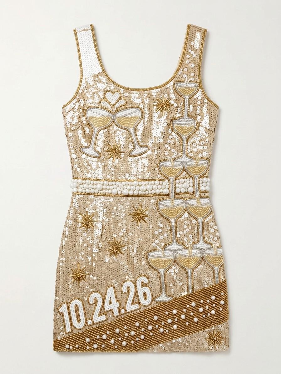 Champagne Tower hand-beaded sequin reception dress, front