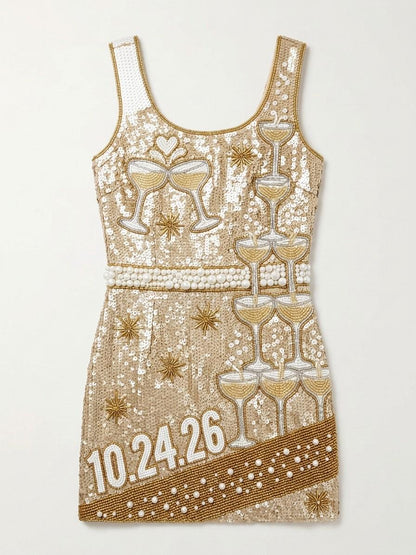 Champagne Tower hand-beaded sequin reception dress, front