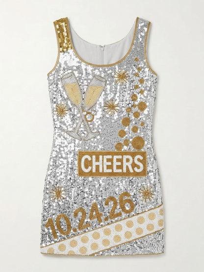 Cheers hand-beaded sequin reception dress, front