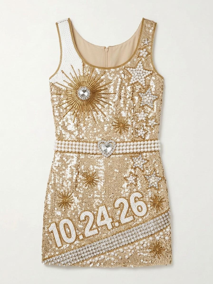 Golden Hour hand-beaded sequin reception dress, front