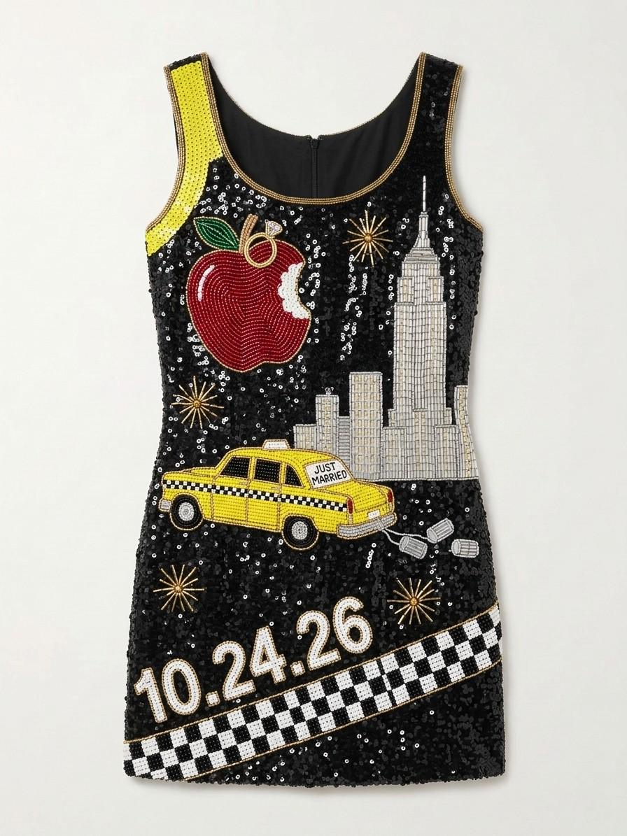 Big Apple hand-beaded sequin reception dress, front
