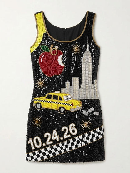 Big Apple hand-beaded sequin reception dress, front