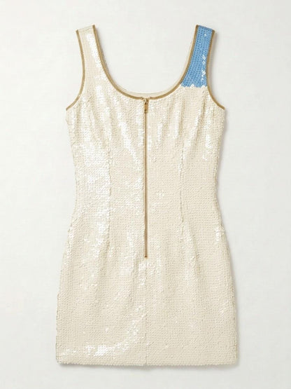 Blue Bow beaded reception dress, back with gold zipper