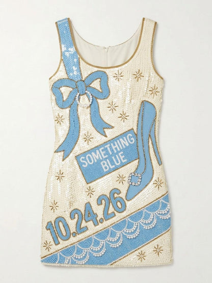 Something Blue hand-beaded sequin reception dress, front