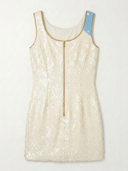 Something Blue beaded reception dress, back with gold zipper