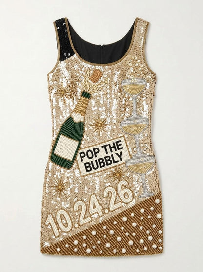Pop the Bubbly hand-beaded sequin reception dress, front