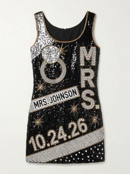 Mrs. Crystal Ring hand-beaded sequin reception dress, front