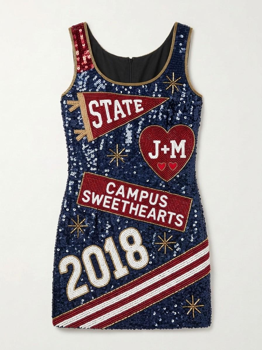 Campus Sweethearts hand-beaded sequin reception dress, front