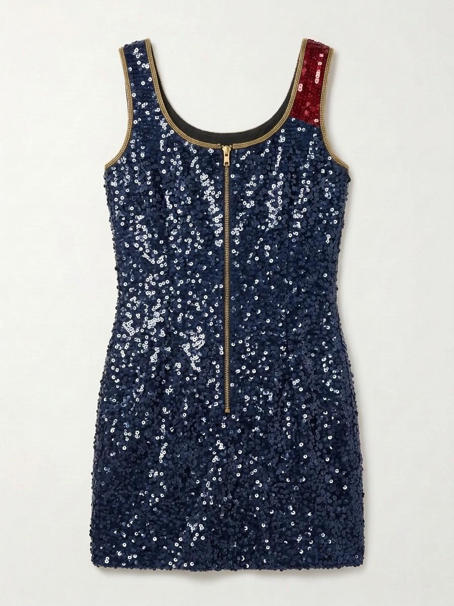 Campus Sweethearts beaded reception dress, back with gold zipper