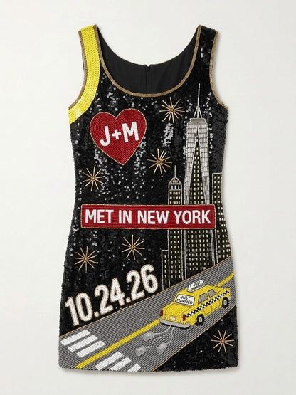 Just Married New York hand-beaded sequin reception dress, front