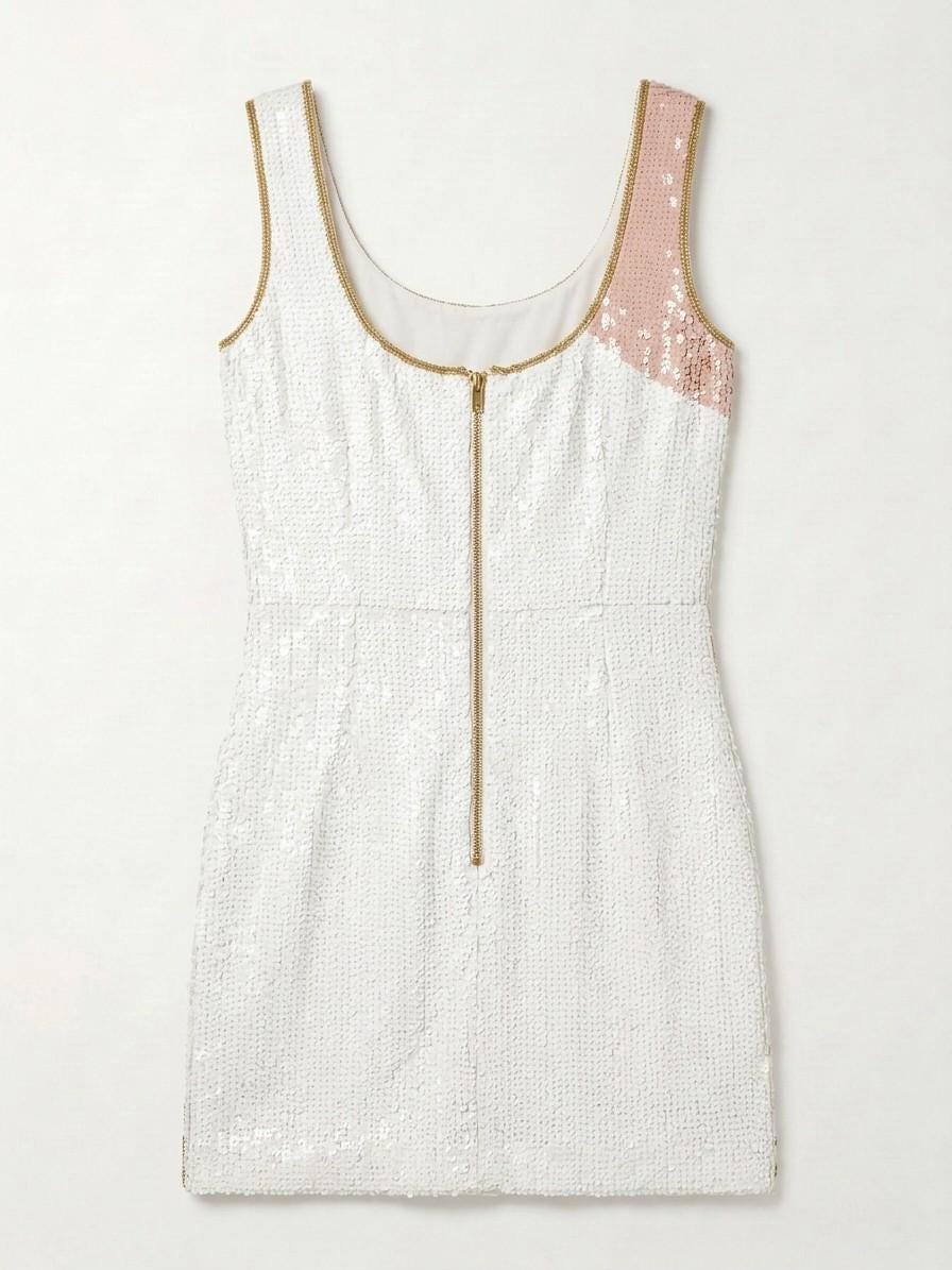 Bouquet Toss beaded reception dress, back with gold zipper