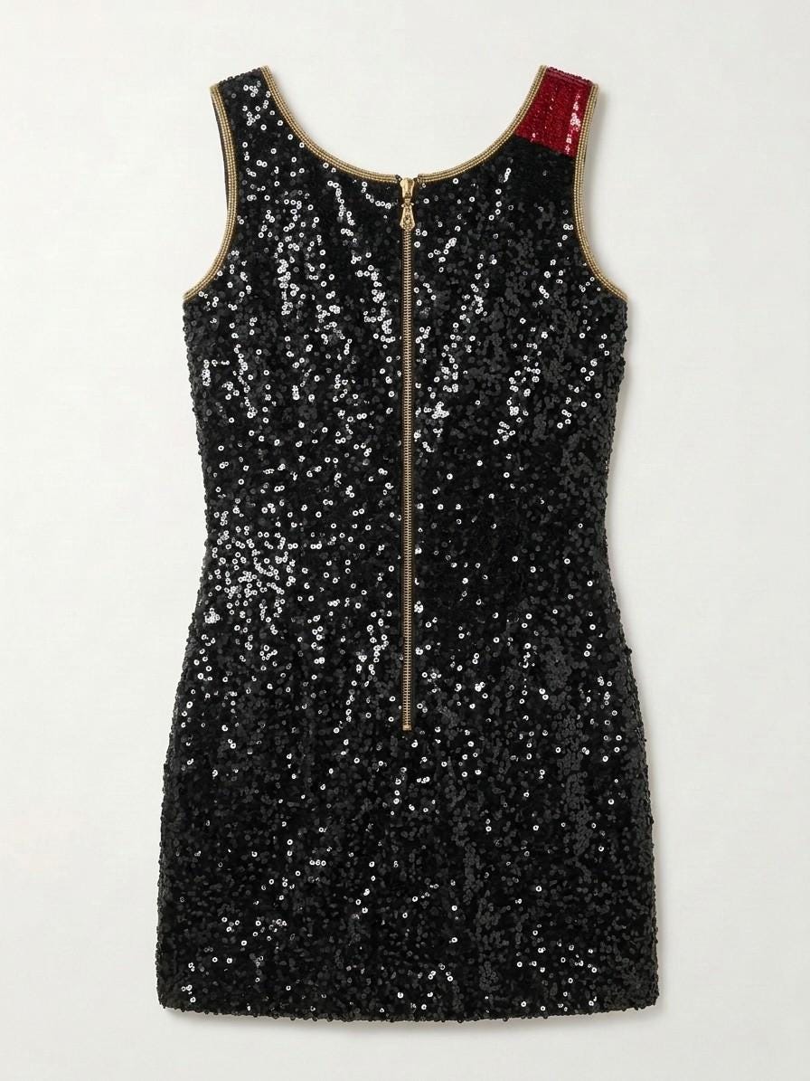 Lucky in Love beaded reception dress, back with gold zipper