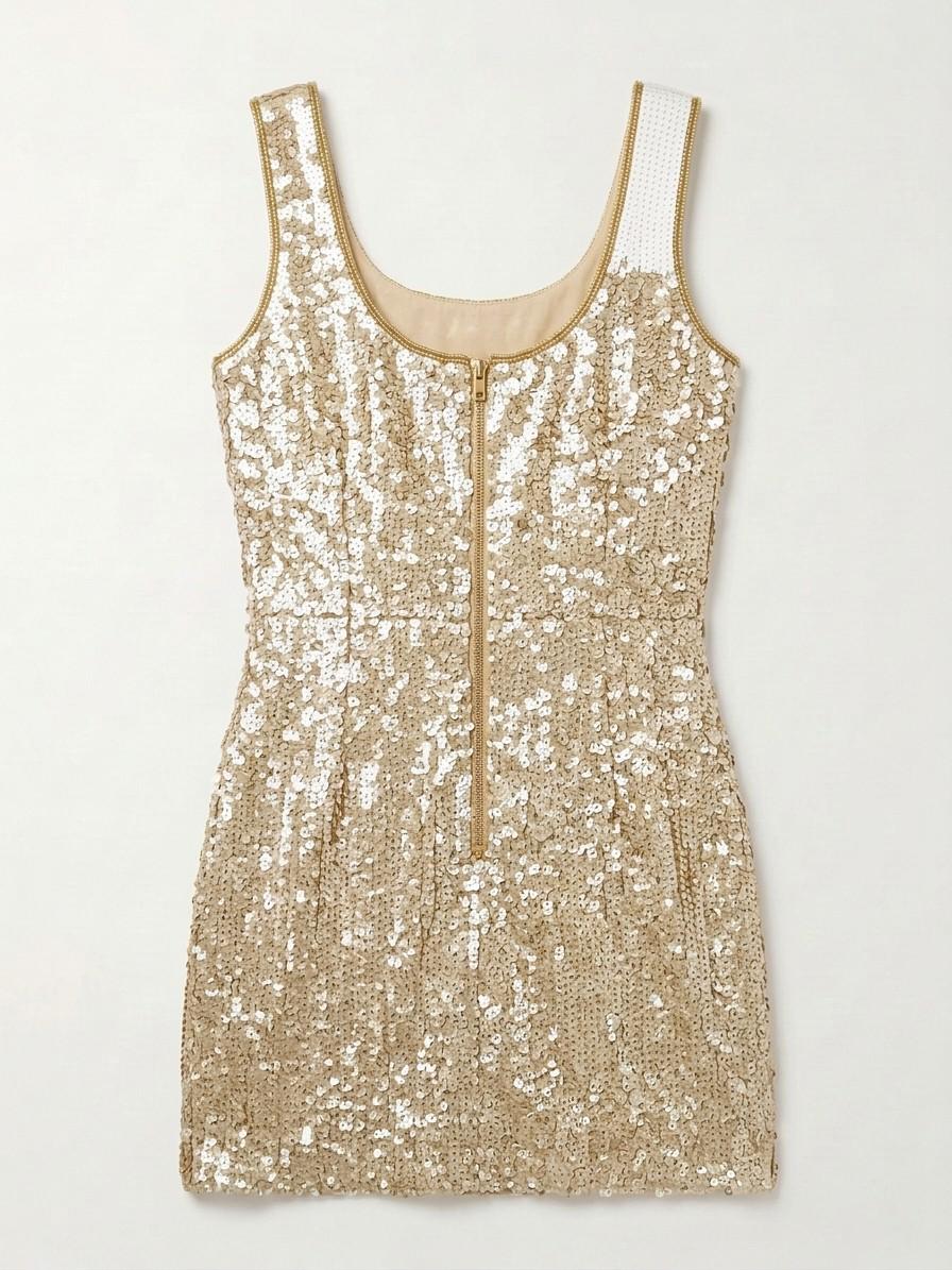 Champagne Tower beaded reception dress, back with gold zipper